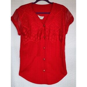 Miss & Mrs Womens Top Red Fringe Lace Vintage USA